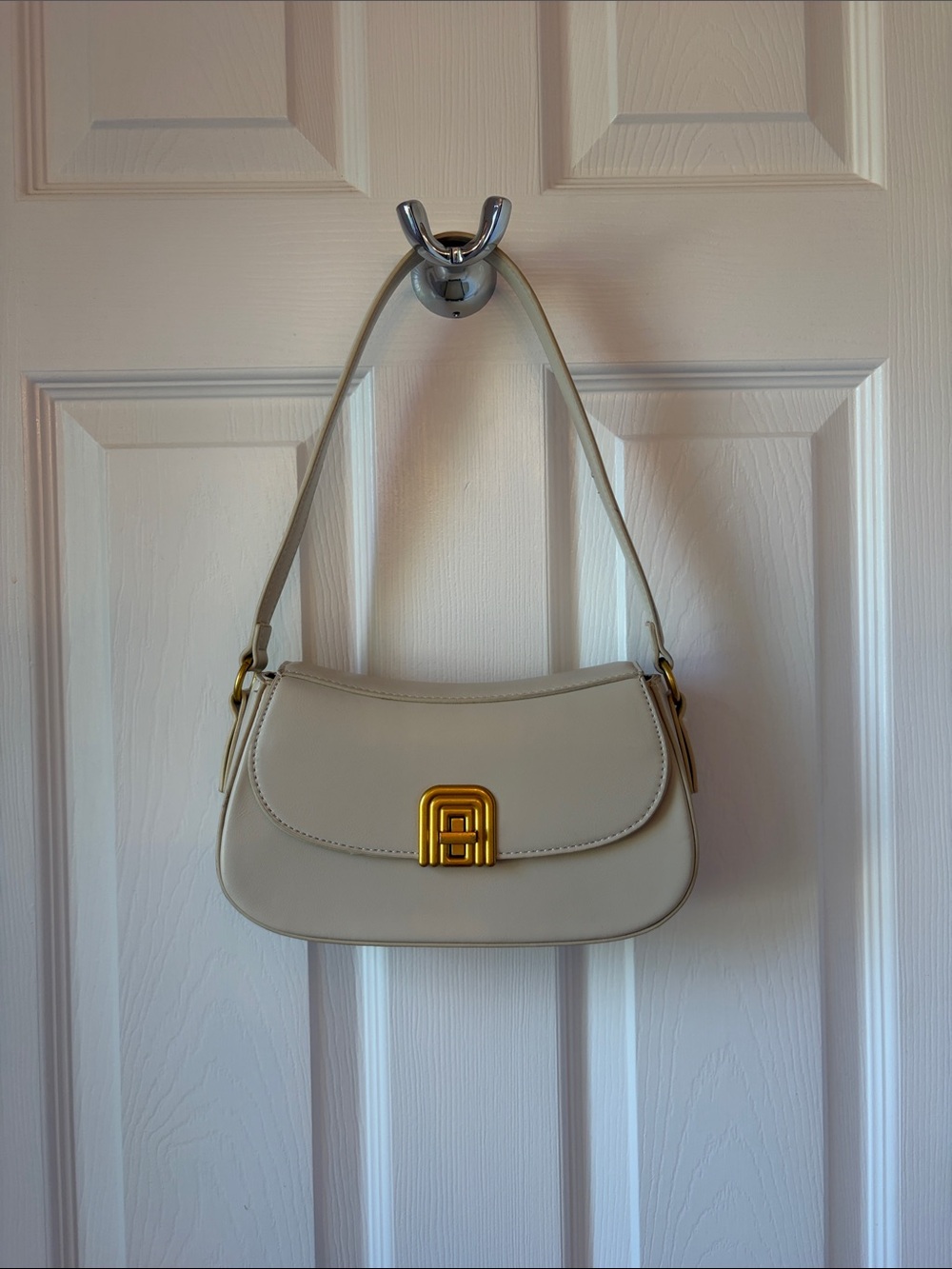 Cream Shoulder Saddle Bag with Gold Hardware